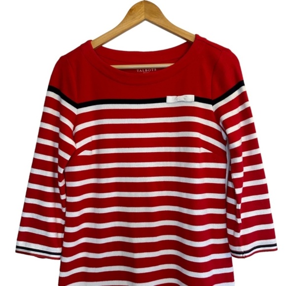 TALBOTS Colorblock Stripe Sweater Dress in Red Boat Neckline 3/4 Sleeve Size Mp - Picture 5 of 14